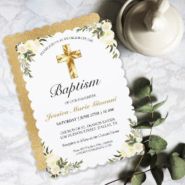 Convites Legenda Ivory Floral Baby Baptism