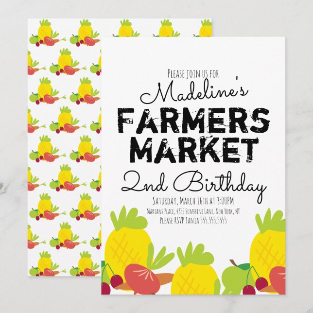 Convites Legumes e Frutas do Mercado de Verão dos Produtore (Frente/Verso)