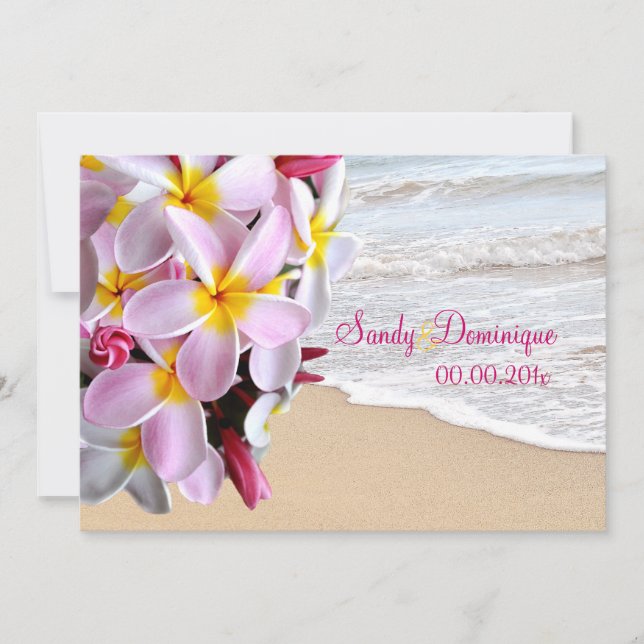 Convites Lei de plumeria rosa PixDezines/praia (Frente)