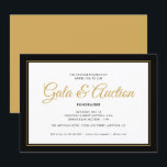 Convites Leilão de Gala Preto e Dourado e Fundraiser<br><div class="desc">Este elegante convite para Leilão Gala e Fundraiser apresenta design limpo,  acentuado com texto escrito e borda preta e dourada.</div>
