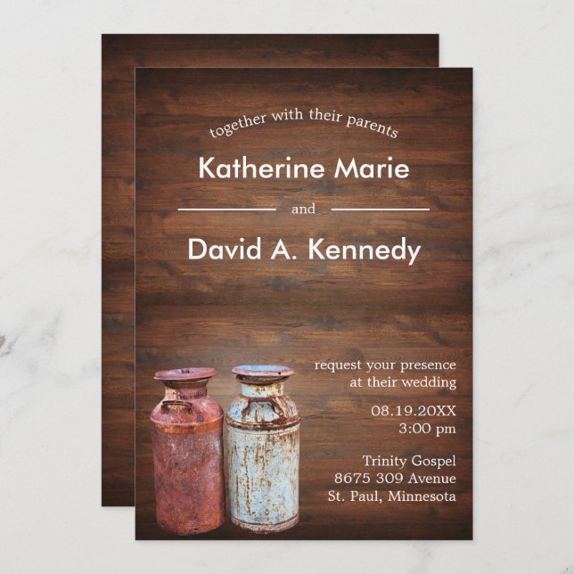 Convites Leite Cans País Casamento Russo Antigo Orçamento d (Frente/Verso)