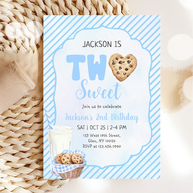 Convites Leite e Biscoitos Azul Dois Doentes do segundo ani (Criador carregado)