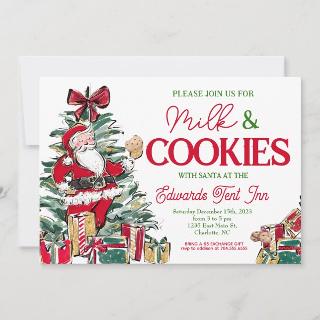 Convites Leite e biscoitos com Papai Noel, Café da Manhã do (Frente)