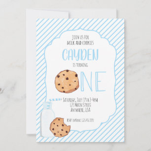 Convites Leite e Biscoitos menino azul primeiro Aniversário