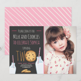 Convites Leite e Cookie Garota Rosa Segundo Aniversário