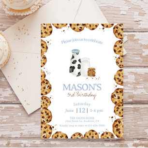 Convites Leite e cookies Festa de aniversário azul