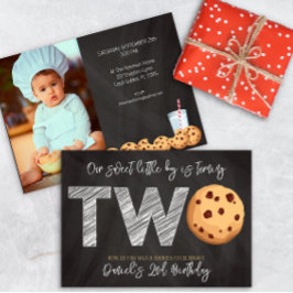 Convites Leite e cookies Foto de segundo aniversário "Dois