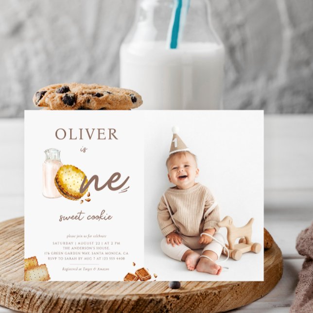 Convites Leite e Cookies Primeira Foto de Festa de aniversá (Criador carregado)