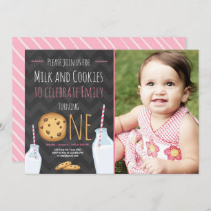 Convites Leite e Cookies Primeira Menina de Aniversário