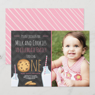 Convites Leite e Cookies Primeira Rapariga de Aniversário