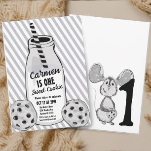 Convites Leite e Rato de Cookie Primeiro Aniversário