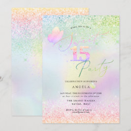 Convites Leitores Holográficos de Diamantes Rosa 15 Suaves