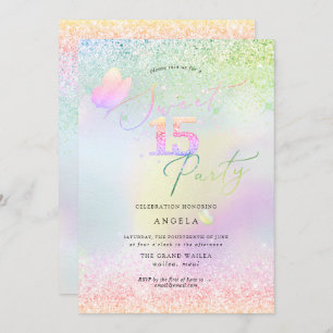 Convites Leitores Holográficos de Diamantes Rosa 15 Suaves