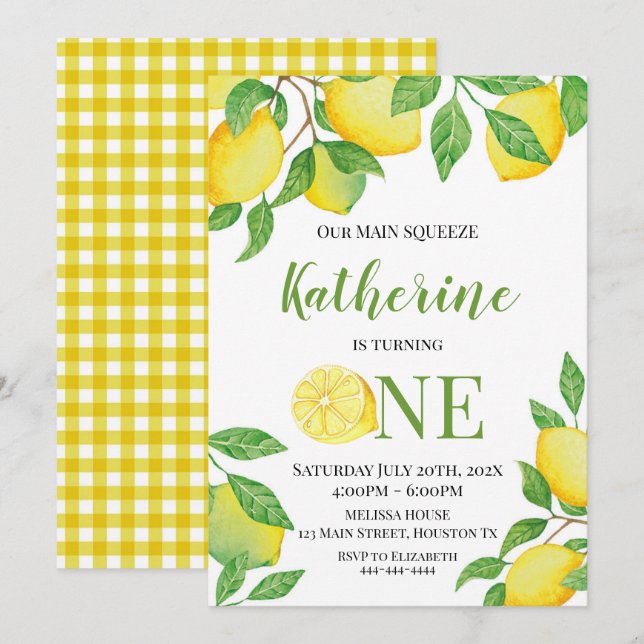 Convites Lemon Birthday Invitation Personalized info (Frente/Verso)