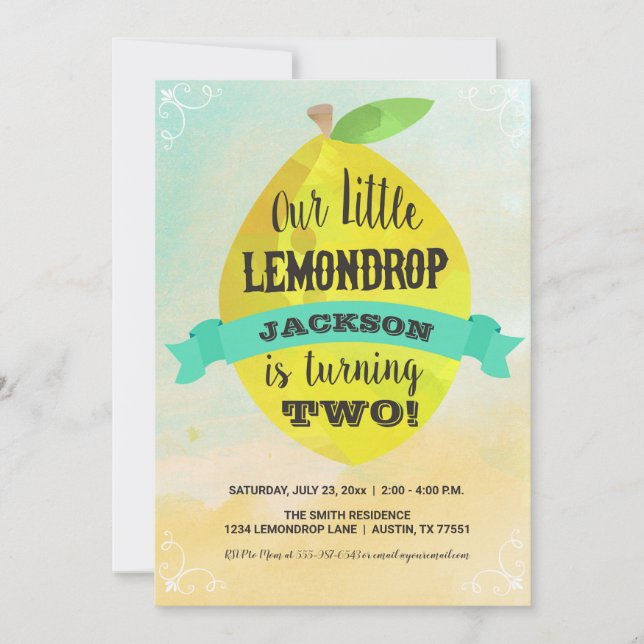 Convites Lemon Birthday Watercolor Lemondrop Birthday Boy (Frente)