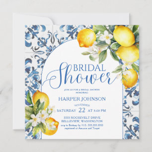 Convites Lemon Blue Azulejo Tema Italiano de Amalfi Chá de 