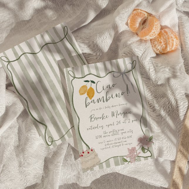 Convites Lemon Ciao Bambino Italiano Gênero Neutro (Italian Lemon Gender Neutral Baby Shower Invite)