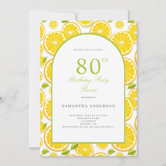 Convites Lemon Citrus 80 Birthday (Frente)