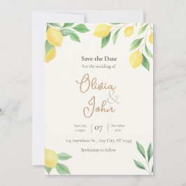 Convites Lemon Citrus Greenery Save the Date Photo Back