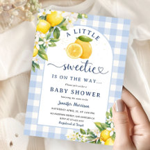 Lemon Citrus Yellow Baby Shower Boy Blue Gingham