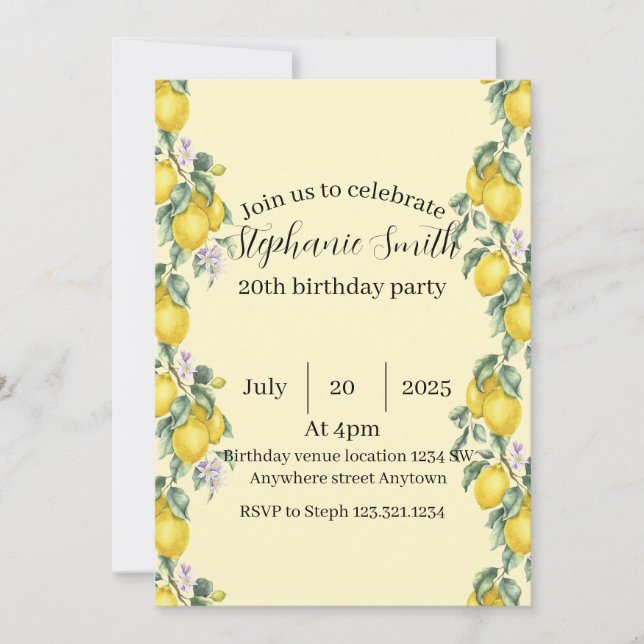 Convites Lemon Cocktail Summer Birthday Invitation  (Frente)