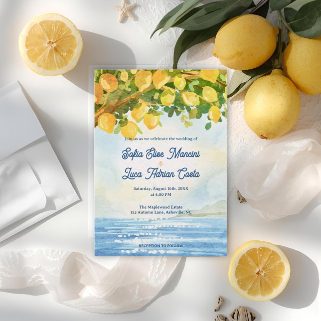 Convites Lemon Costal Mediterranean Wedding Invitation  (Lemon Costal Mediterranean Wedding Invitation)