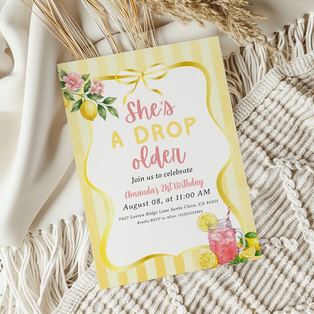 Convites Lemon Drop Mais Velha Limonada Rosa Aniversário de (Criador carregado)