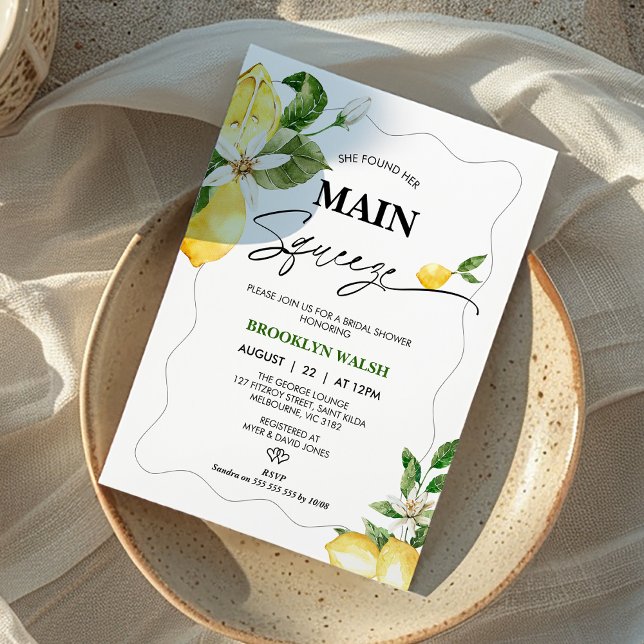 Convites Lemon Ela Encontrou Seu Chá de panela De Apertar (Modern Lemon Bridal Shower Invitation, Citrus, She found Her main Squeeze Bridals Shower Invitation)