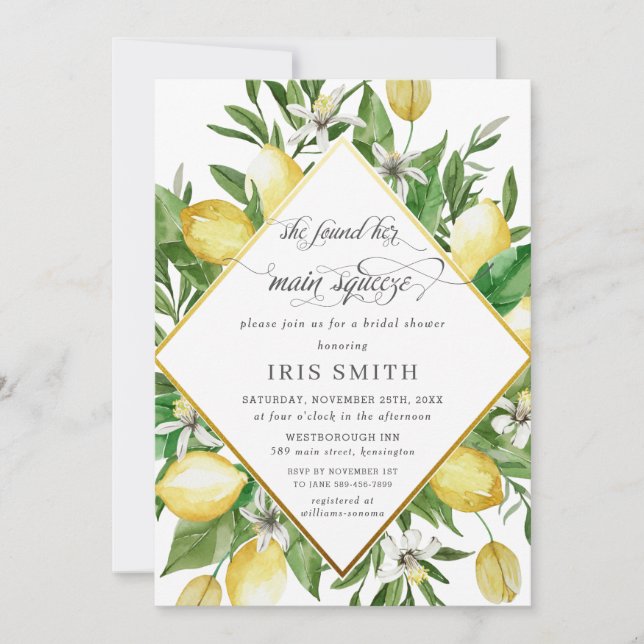 Convites Lemon Ela Encontrou Seu Chá de panela De Apertar P (Frente)