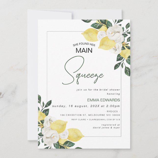 Convites Lemon Ela Encontrou Seu Chá de panela De Apertar P (Frente)