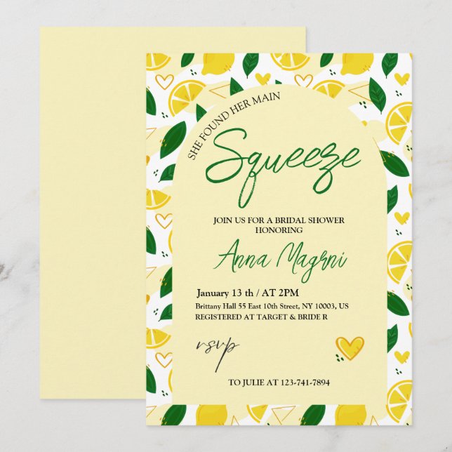 Convites Lemon Ela Encontrou Seu Chá de panela De Apertar P (Frente/Verso)