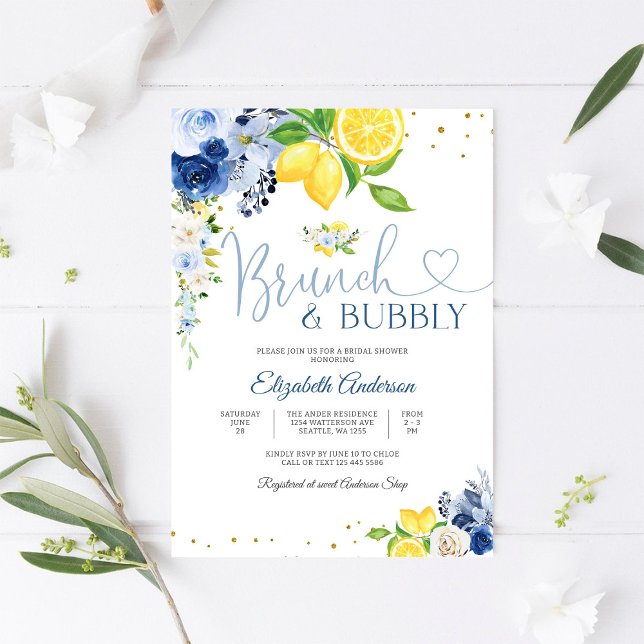 Convites Lemon Floral Bridal Shower Invitation (Criador carregado)