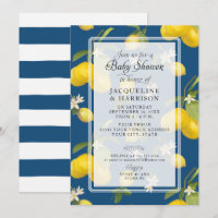 Lemon Floral Citrus Greenery Blue Baby Boy Chá