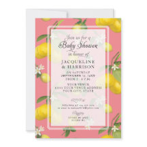 Lemon Floral Citrus Greenery Pink Baby Girl Chá
