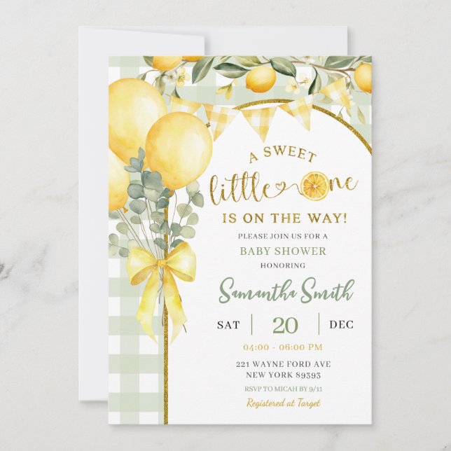 Convites Lemon Gingham baby shower invitation (Frente)