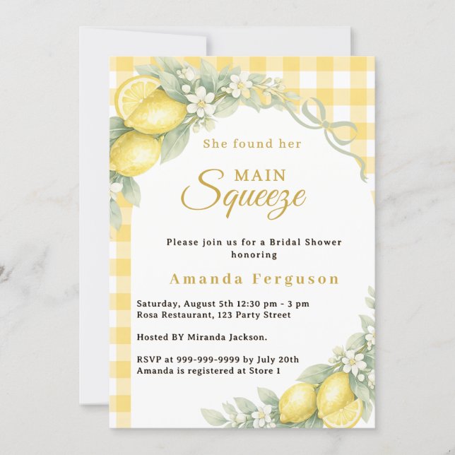 Convites Lemon gingham main squeeze bow Bridal Shower (Frente)