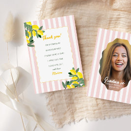 Convites Lemon Graduation Thank You Card Pink Stripe Citrus
