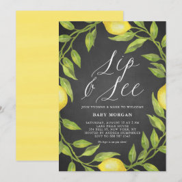 Convites Lemon Greenery Chalkboard Sip & See Chá de fraldas