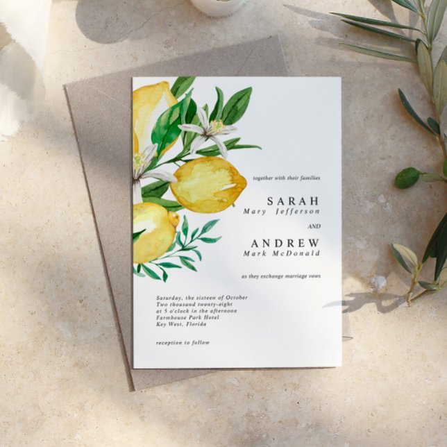 Convites Lemon Greenery Modern Wedding (Criador carregado)