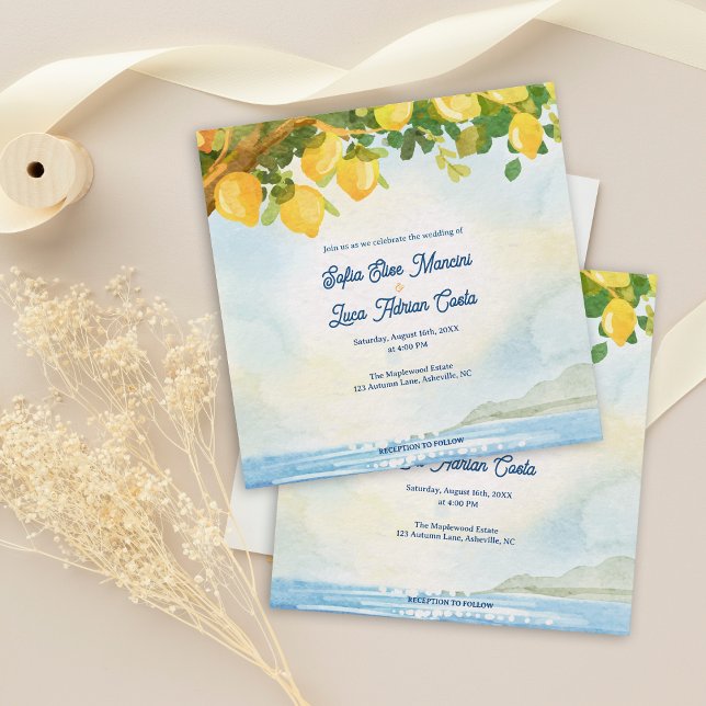 Convites Lemon Grove Mediterranean Wedding Invitation  (Lemon Grove Mediterranean Wedding Invitation
Lemon Grove Watercolor Mediterranean Wedding Invitation)