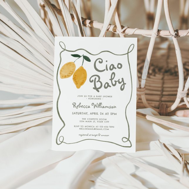 Convites Lemon Italiano Amalfi Gênero Chá de fraldas Neutro (Lemon Italian Gender Neutral Baby Shower Invite)