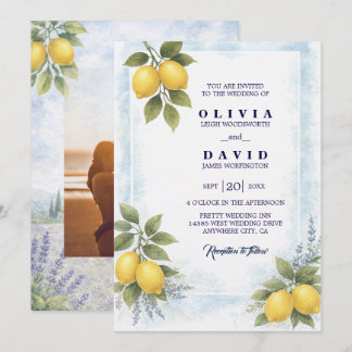 Convites Lemon Lavender Mediterranean Wedding Invitation