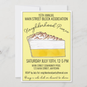 Convites Lemon Meringue Pie Slice Picnic Cookout Potluck