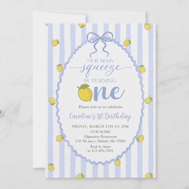 Convites Lemon Our Main Squeeze 1st Birthday Invitation (Frente)