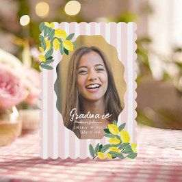 Convites Lemon Pink Citrus Graduation Photo Announcement 