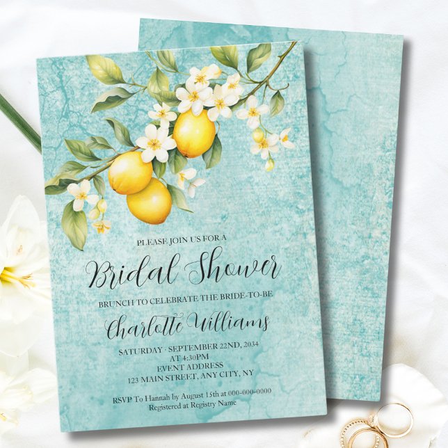 Convites Lemon Themed Chá de panela Brunch (Lemon Themed Bridal Shower Brunch Invitation
)