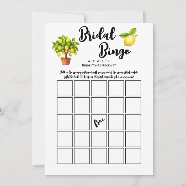 Convites Lemon Tree Citrus Jogo de Bingo para Chá de Noiva (Frente)