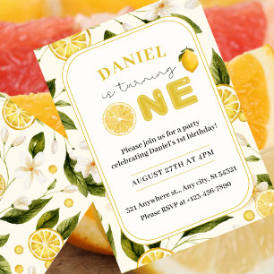 Convites Lemon Watercolor primeiro aniversario Party