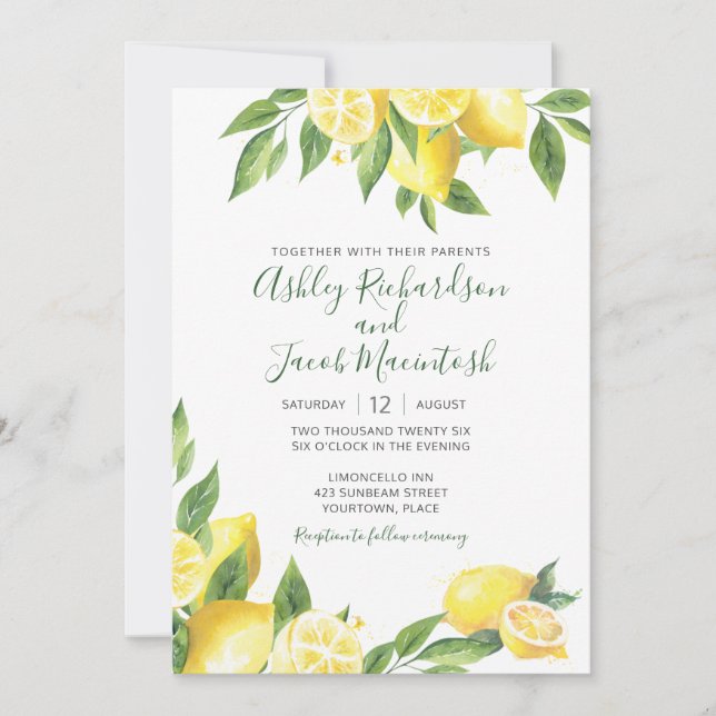 Convites Lemon Watercolor Wedding (Frente)