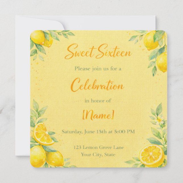 Convites "Lemon-y" Sweet 16 invite  (Frente)